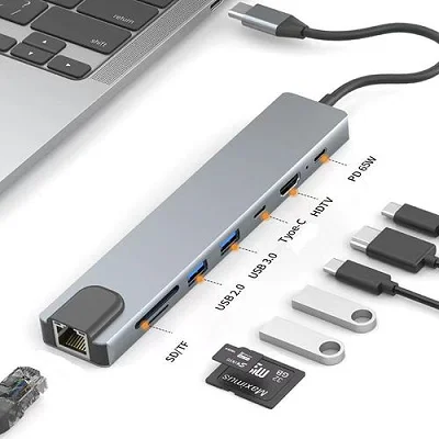 8-in-1 docking station USB-C to HDMI cable 4K high-definition projection computer converter - grey