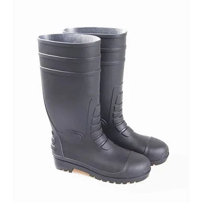Safety Construction And Factory Gumboots With Steel Toe - Black
