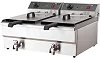 16 Litres Commercial Double Tank Electric Oil Deep Fryer with Basket & Lid- Silver