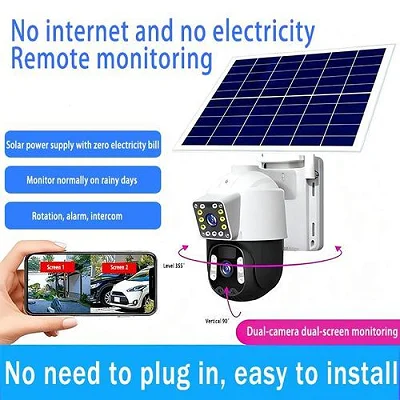 Dual lens solar camera, no power, no network, outdoor remote AI monitor