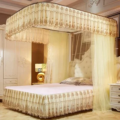6x6 Two Stand Railed Mosquito Net - Cream, Top Design May Vary