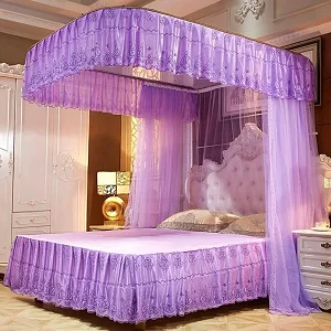 6x6 Two Stand Railed Mosquito Net - Purple, Top Design May Vary
