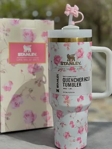 1200ml Floral Stanley Quencher H2.0 Tumbler With Straw , Gift Travel Mug - Multicolor