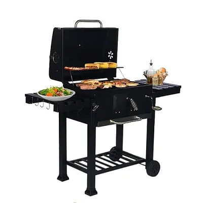Professional Outdoor Charcoal Barbecue Grill with Dual Side Shelves – Portable BBQ Grill for Garden, Camping &amp; Backyard Cooking – Multicolor Heavy-Duty Design
