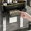 Toothbrush Holder with 2 Cups & Automatic Toothpaste Dispenser, Wall-Mounted Toilet Paper Rack