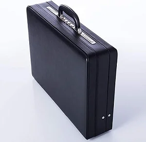 Medium Size Classic Faux Leather Briefcase Bag - Black