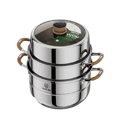 32CM 3-Layer Stainless Steel Food Steamer With A Timer-Silver