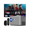 Portable Smart Projector 4K 800 ANSI 3000 Lumens, WiFi 6, BT5.2, Auto/Keystone Focus, Voice Assistant, HDMI/TV Stick/TV Box/Mobile/USB/PS5/Laptop/Rotation, With HDMI Cable And Mouse - Grey