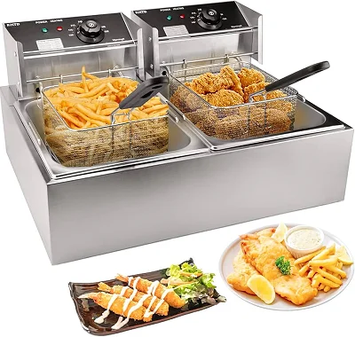 12Liters Double Blow Stainless Deep Fryer, Silver