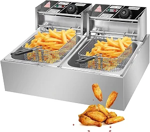 Commercial Electric Deep Fryer 12L Double Stainless Steel -Silver