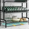 3-Tier Dish Rack Stainless Steel Dish Drainer - Black