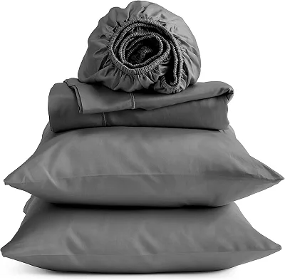 5*6 1 Flat Bedsheet, 1 Fitted Bedsheet, 2 Pillowcases & 2 Fibre Pillows-White Cotton (Copy)