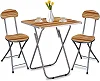 Portable Foldable Camping Table Set with  Two Seats- brown