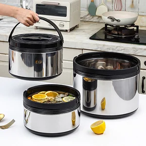 3PCs Stainless Steel Lunch Box Warmers 2.5L, 5L, 8L- Silver