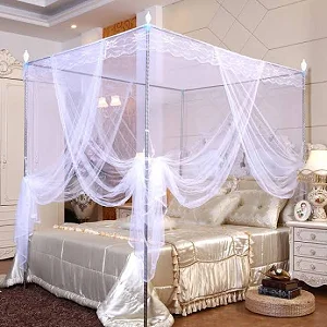 5x6 Mosquito Net With Stands - White ,Top Designs May Differ