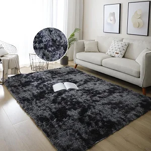 Medium Size Fluffy Carpets 1.5 x2m - Black And Gray Patched