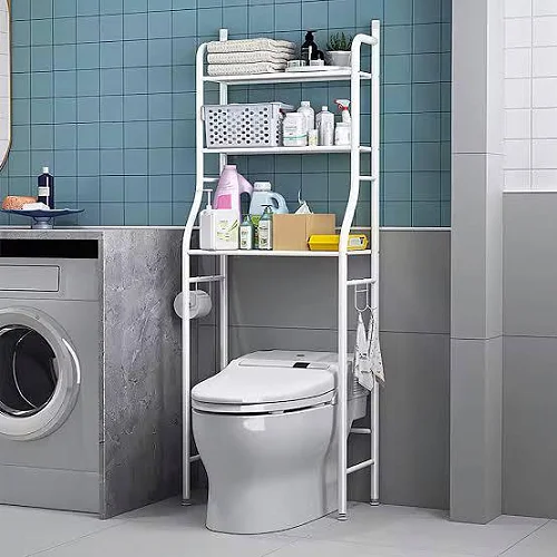 Metallic Toilet Rack with towel holder - White