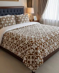 5x6 4pcs Tufted Fleece Duvet Set (1 Duvet, Bedsheet, 2 Pillowcases) - Brown