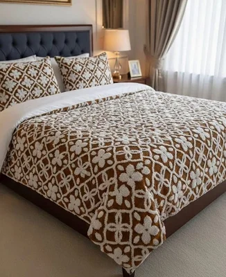 5x6 4pcs Tufted Fleece Duvet Set (1 Duvet, Bedsheet,  2 Pillowcases) - Brown