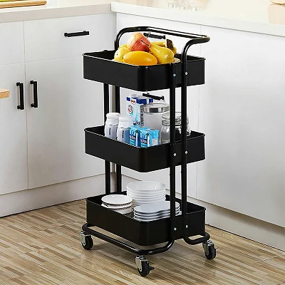 3 Tier Multi-Purpose Organizer Shelf, Tower Rack Serving Trolley for Office Bathroom Kitchen Kids’ Room Laundry Room