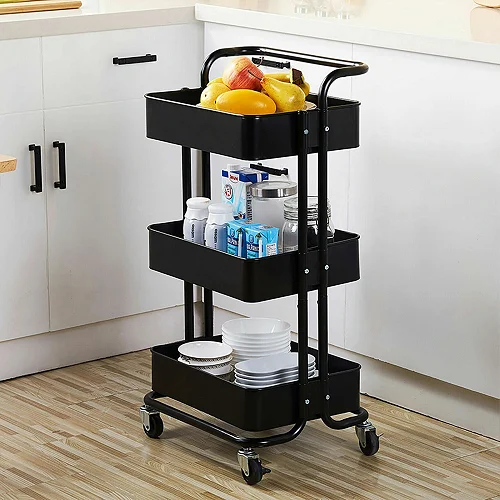3 Tier Multi-Purpose Organizer Shelf, Tower Rack Serving Trolley for Office Bathroom Kitchen Kids’ Room Laundry Room