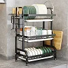 3 Layer Dish Rack Drainer for Utensils & Cutlery - Black