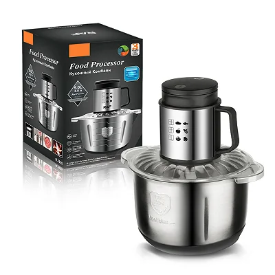 RAF R.7025A 5 Liter Stainless Steel Food Processor 1000 Watt - Black/silver
