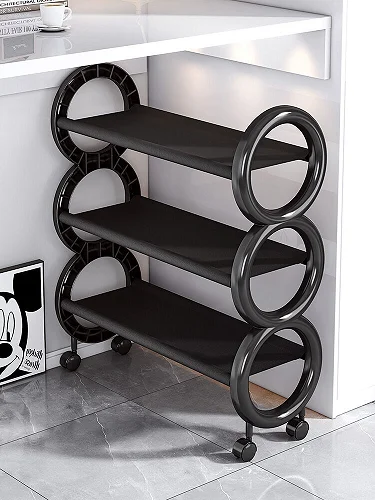 3 Tier Layer Plastic Shoe Rack Storage Organizer With Wheels - Black