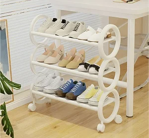 3 Tier Layer Plastic Shoe Rack Storage Organizer With Wheels - Black /white