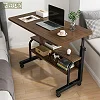 Adjustable Laptop Table Side Table with Wheels, Bedside Table - Brown