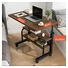 Adjustable Laptop Table Side Table with Wheels, Bedside Table - Coffee Brown