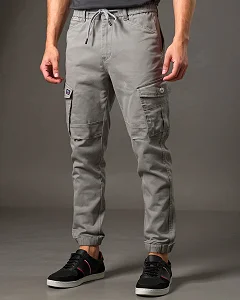 Men's Khaki Track Pants Cargo Trouser - Grey