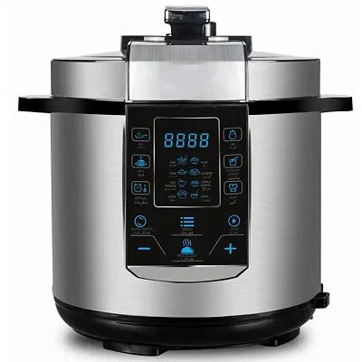 Hoffmans 14-in-1 6 Liter Digital Electric Pressure Cooker With Steamer and Deep Fryer Basket HM-718 - Silver