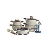 Elegant Non-Stick Cookware Set with Wood-Effect Accents (15 Pieces) - Multicolor