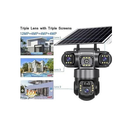Solar Camera 4G Sim Card / WiFi Outdoor 3 Lens 3 Screen  Human Detect Network IP Cameras Night Vision CCTV Security