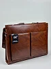 Leather Briefcase for Men Laptop Bag with Lock & Luggage Strap - Brown