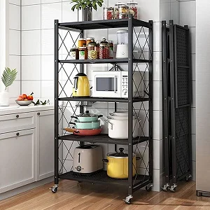 Foldable Kitchen rack 5 Layers, Display Rack Stainless Steel Metal - Black