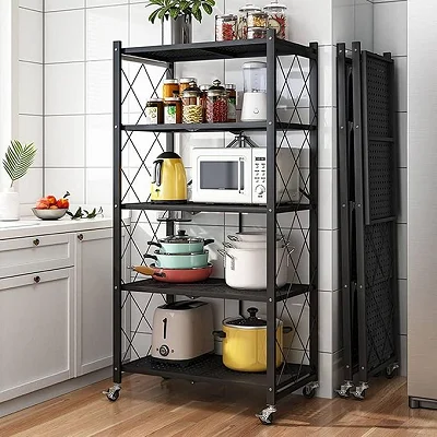 Foldable Kitchen rack 5 Layers, Display Rack Stainless Steel Metal - Black