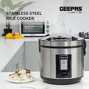 2.8L Geepas Stainless Steel Rice Cooker 700W- GRC4330 - Silver
