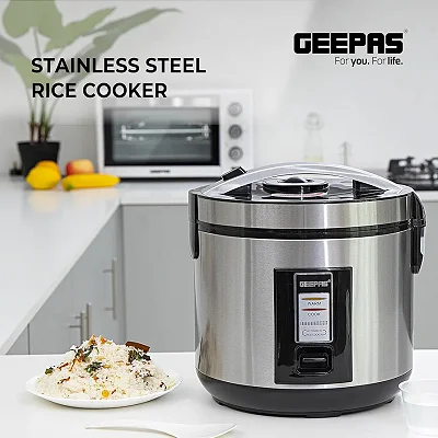 2.8L Geepas Stainless Steel Rice Cooker 700W- GRC4330 - Silver