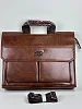 Leather Briefcase for Men Laptop Bag with Lock & Luggage Strap - Brown
