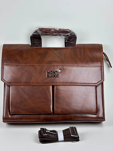 Leather Briefcase for Men Laptop Bag with Lock &amp; Luggage Strap - Brown