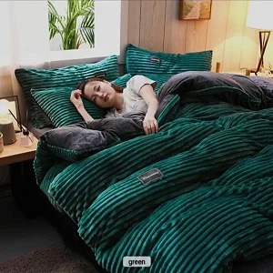 6*6 4pcs Duvet Set Luxury Coral Velvet Duvet With 1Bedsheet 2 Pillowcases - Green