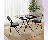 Foldable 1 Table & 2 Chairs Set With Tempered Glass Tabletop - Black