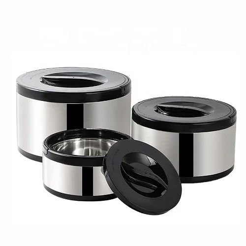 3Pcs Cookware Set Hot-Pot Insulated Casserole Stainless Steel Casserole Dish. Color -Black