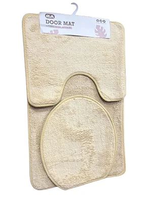 Bathroom Rug Set 3 Piece Anti-Slip Soft Bath Mats Rectangular Floor Mat Shower Rug, U-Shaped Area Rug, Toilet Lid Cover - Brown