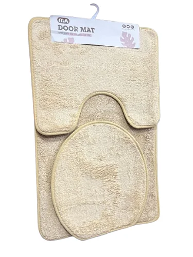 Bathroom Rug Set 3 Piece Anti-Slip Soft Bath Mats Rectangular Floor Mat Shower Rug, U-Shaped Area Rug, Toilet Lid Cover - Brown