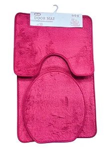 Bathroom Rug Set 3 Piece Anti-Slip Soft Bath Mats Rectangular Floor Mat Shower Rug, U-Shaped Area Rug, Toilet Lid Cover - Maroon/Red
