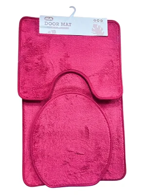 Bathroom Rug Set 3 Piece Anti-Slip Soft Bath Mats Rectangular Floor Mat Shower Rug, U-Shaped Area Rug, Toilet Lid Cover - Maroon/Red