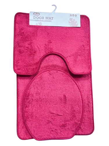 Bathroom Rug Set 3 Piece Anti-Slip Soft Bath Mats Rectangular Floor Mat Shower Rug, U-Shaped Area Rug, Toilet Lid Cover - Maroon/Red